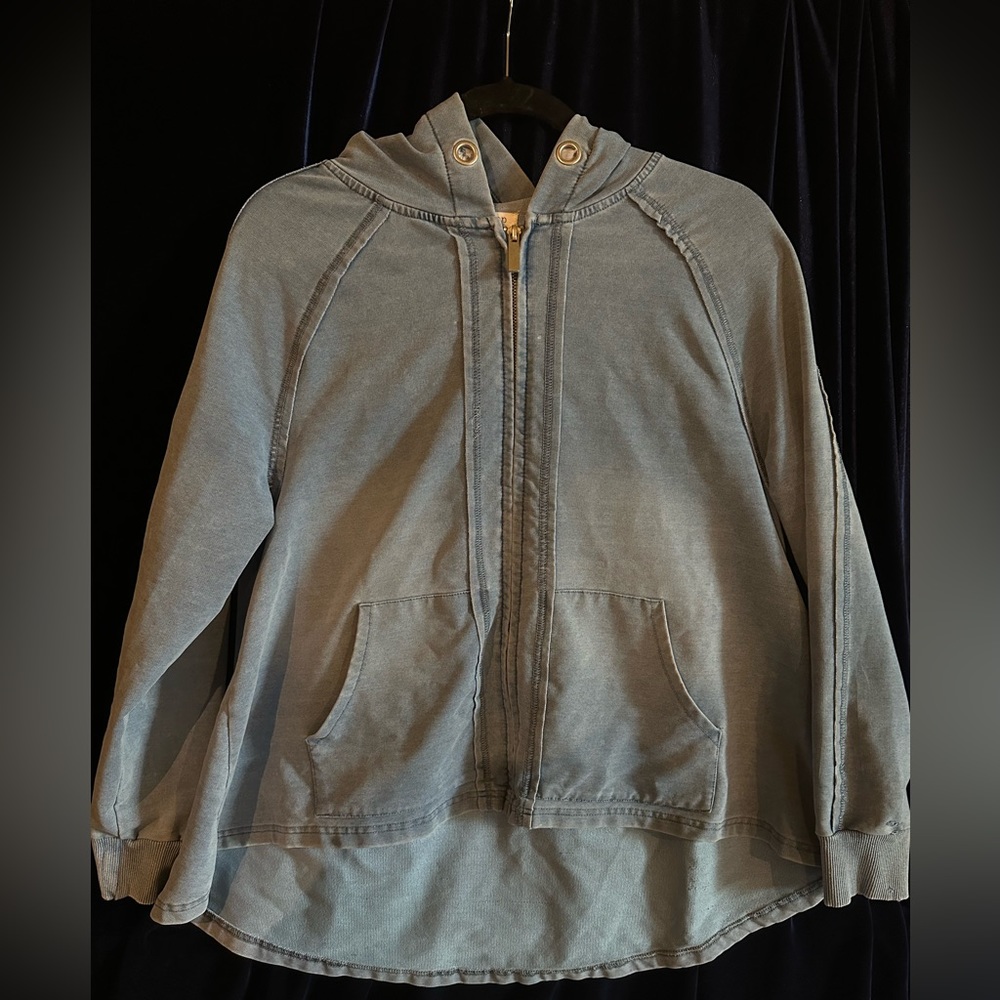 Faux Denim Zip Up